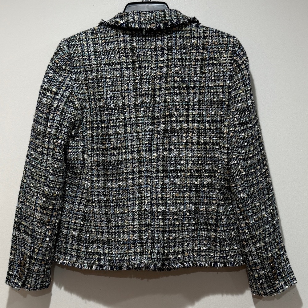 Ann Taylor Tweed Blazer in Black, White & Blue - Picture 3 of 15
